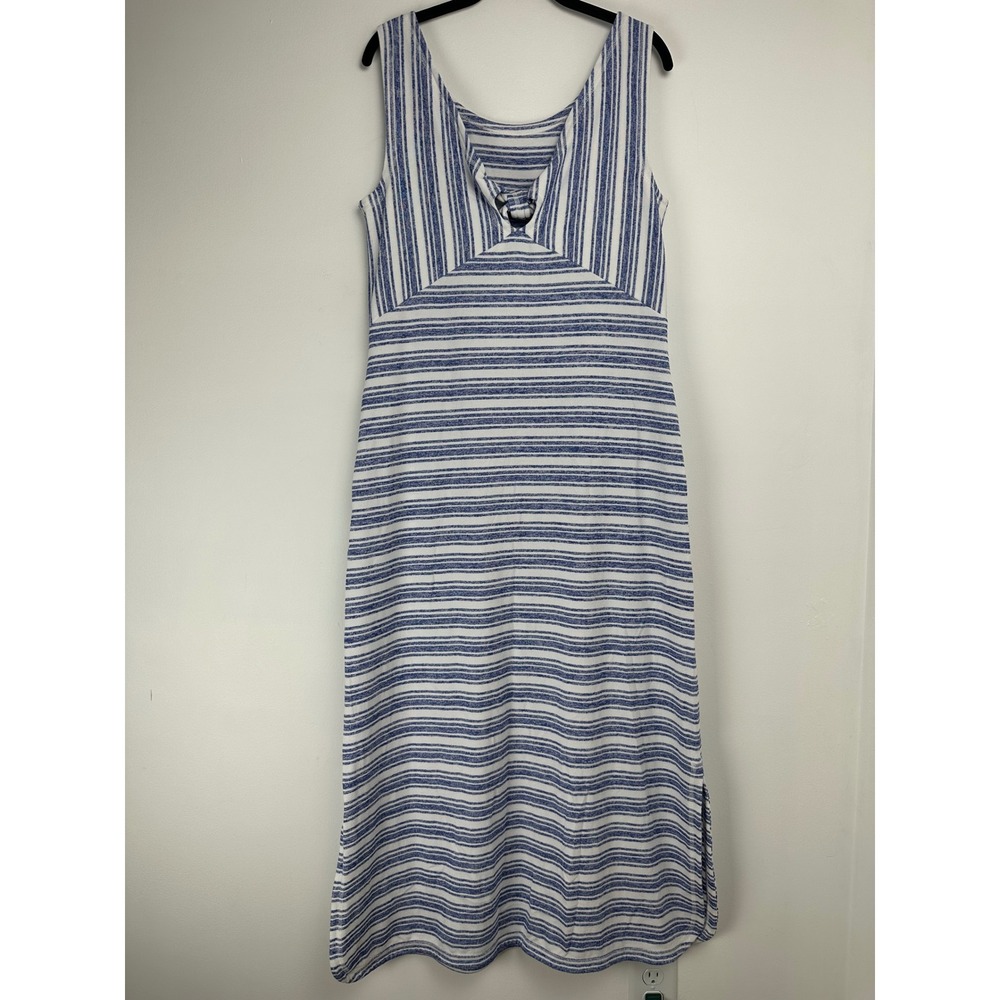 Talbots Blue White Striped Midi Dress Tie Back Keyhole Coastal Nautical Medium - Picture 2 of 7
